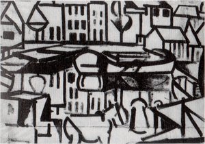 Paysage urbain avec bateau à Leiden - Theo van Doesburg